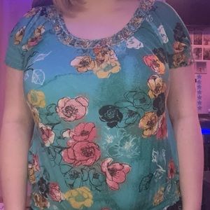 American Rag Teal Floral Short Sleeve